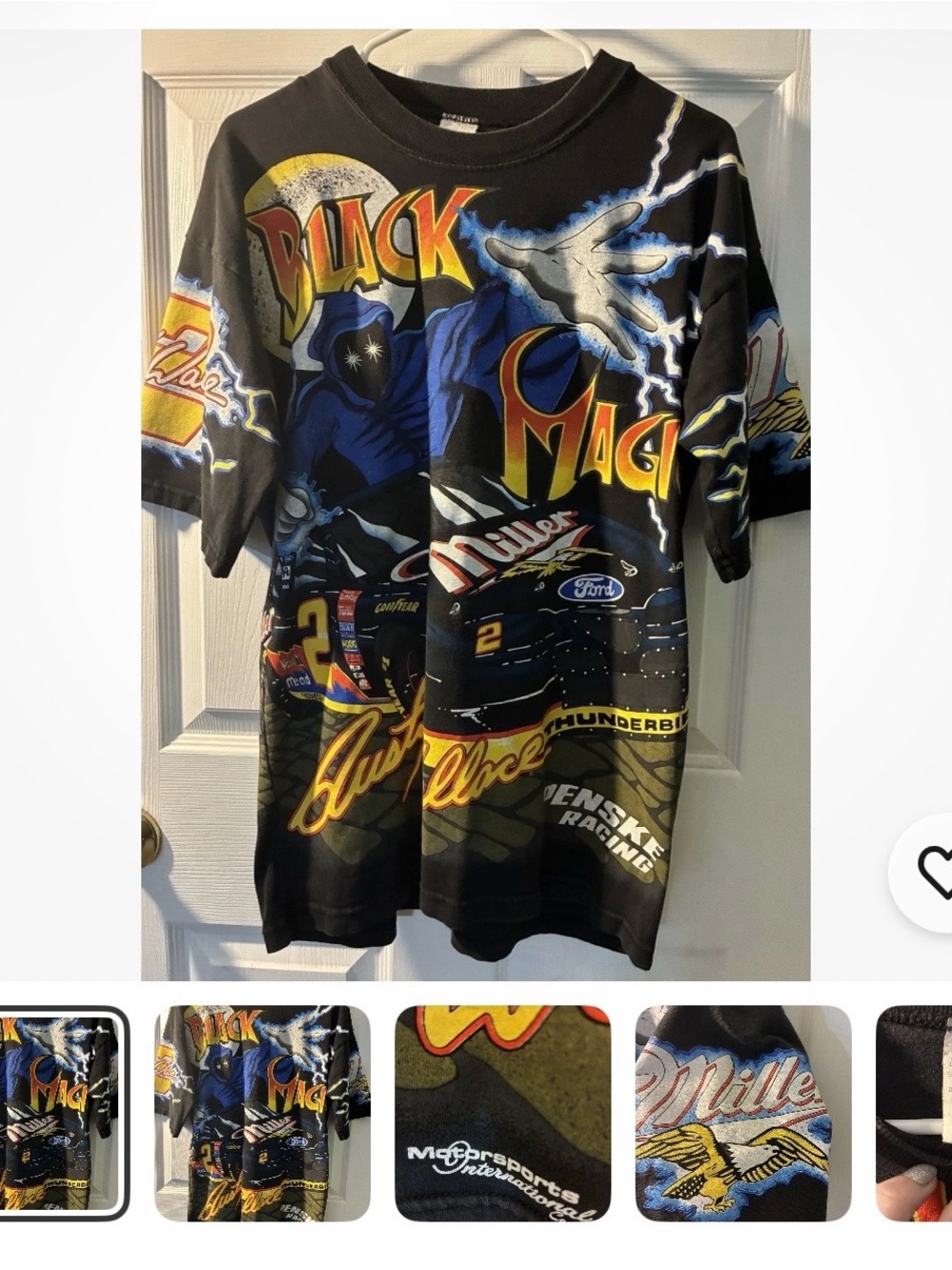 Vintage 90s Rusty Wallace Black Magic T Shirt Miller All Over Print AOP Medium